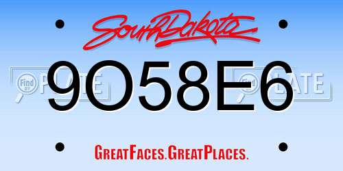 9O58E6 South Dakota License Plate