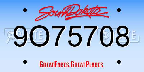 9O75708 South Dakota License Plate