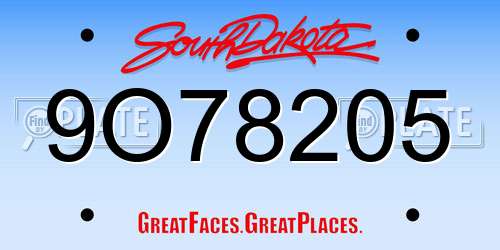 9O78205 South Dakota License Plate