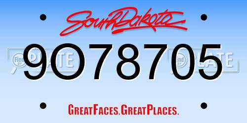 9O78705 South Dakota License Plate