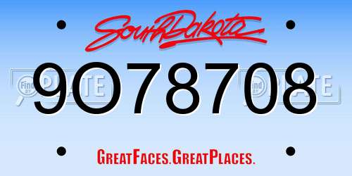 9O78708 South Dakota License Plate