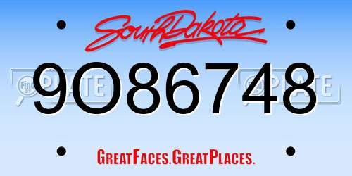 9O86748 South Dakota License Plate