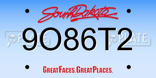 9O86T2 South Dakota License Plate
