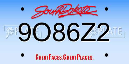 9O86Z2 South Dakota License Plate