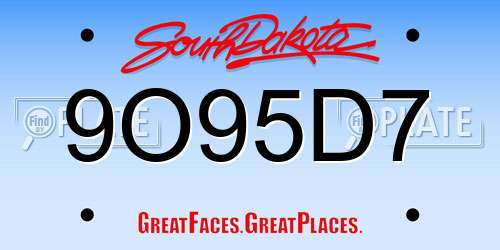 9O95D7 South Dakota License Plate