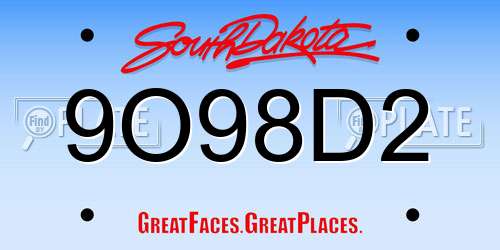 9O98D2 South Dakota License Plate