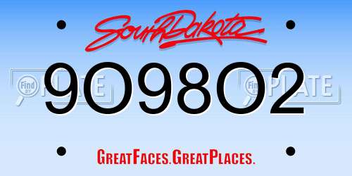 9O98O2 South Dakota License Plate