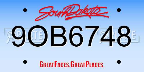 9OB6748 South Dakota License Plate