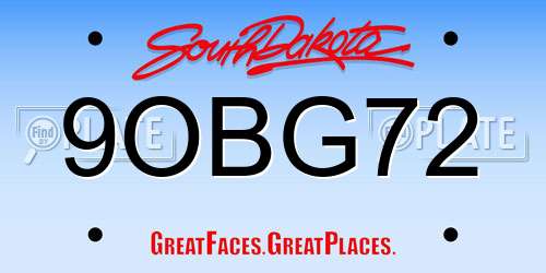 9OBG72 South Dakota License Plate