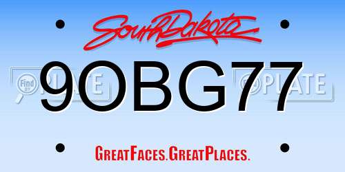 9OBG77 South Dakota License Plate