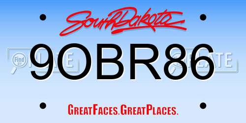 9OBR86 South Dakota License Plate