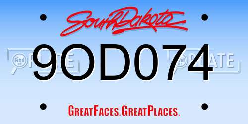 9OD074 South Dakota License Plate