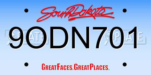 9ODN701 South Dakota License Plate