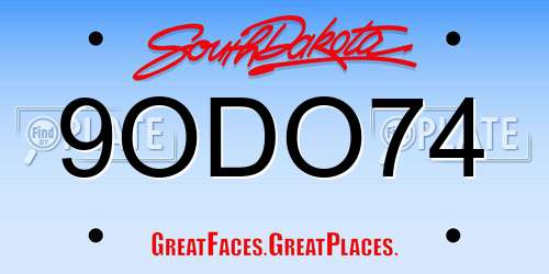 9ODO74 South Dakota License Plate