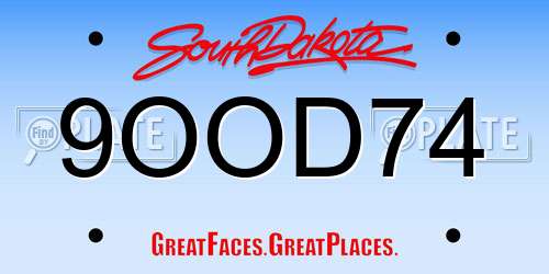 9OOD74 South Dakota License Plate