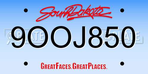 9OOJ850 South Dakota License Plate