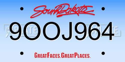 9OOJ964 South Dakota License Plate