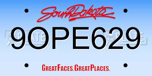 9OPE629 South Dakota License Plate