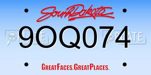 9OQ074 South Dakota License Plate