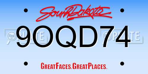 9OQD74 South Dakota License Plate