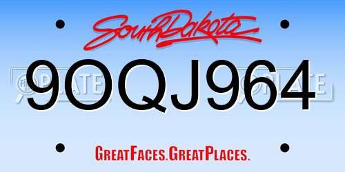 9OQJ964 South Dakota License Plate