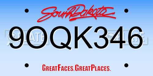 9OQK346 South Dakota License Plate