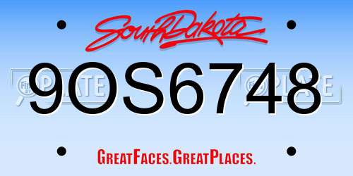 9OS6748 South Dakota License Plate