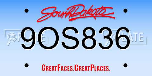 9OS836 South Dakota License Plate