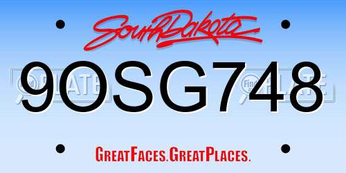 9OSG748 South Dakota License Plate