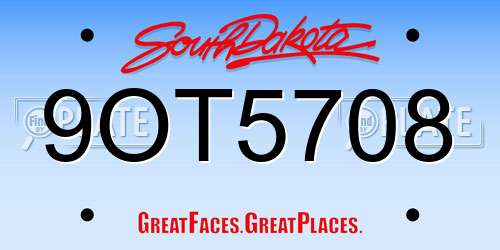 9OT5708 South Dakota License Plate