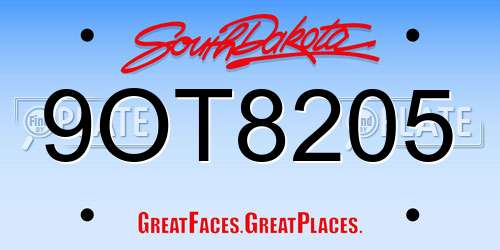 9OT8205 South Dakota License Plate