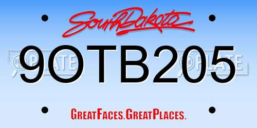 9OTB205 South Dakota License Plate