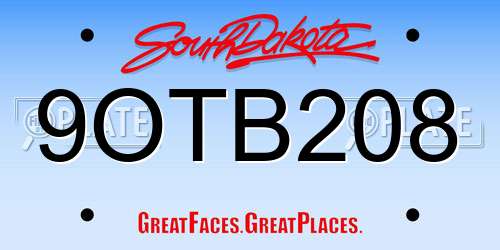 9OTB208 South Dakota License Plate