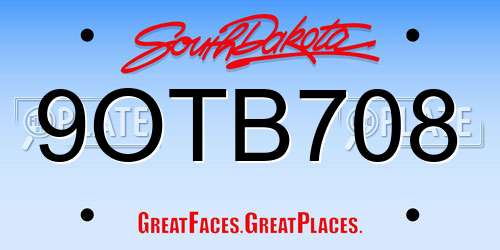 9OTB708 South Dakota License Plate