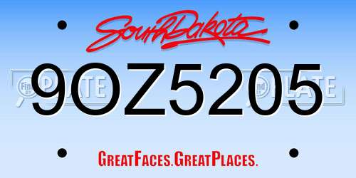 9OZ5205 South Dakota License Plate