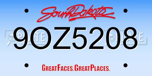 9OZ5208 South Dakota License Plate