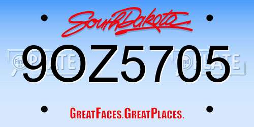 9OZ5705 South Dakota License Plate