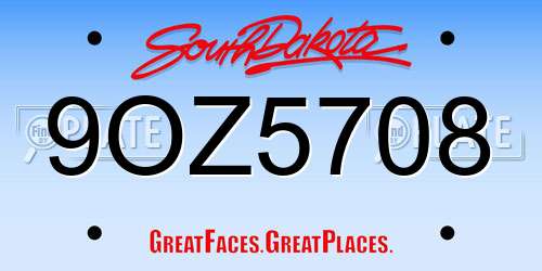 9OZ5708 South Dakota License Plate