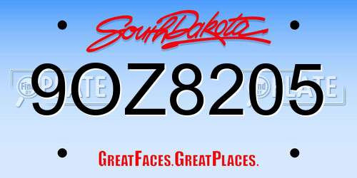 9OZ8205 South Dakota License Plate