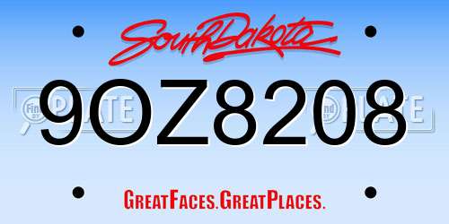 9OZ8208 South Dakota License Plate