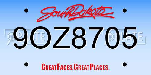 9OZ8705 South Dakota License Plate