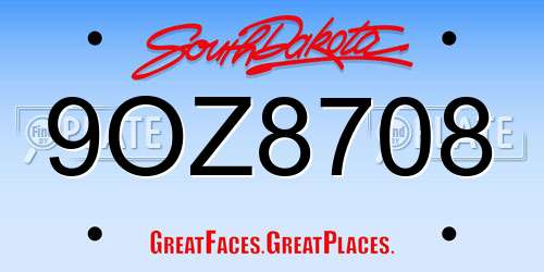 9OZ8708 South Dakota License Plate