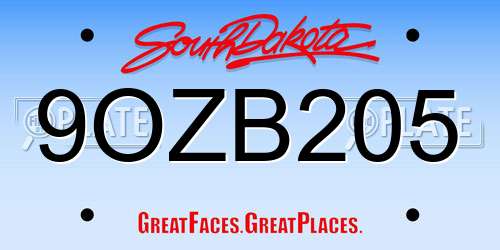 9OZB205 South Dakota License Plate