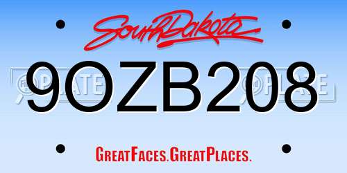 9OZB208 South Dakota License Plate