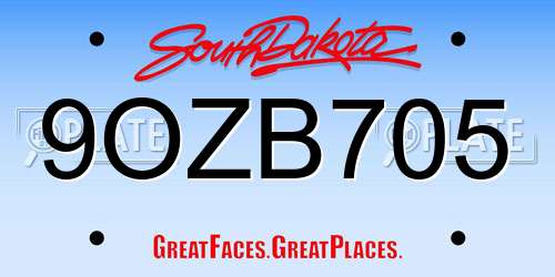 9OZB705 South Dakota License Plate