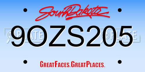 9OZS205 South Dakota License Plate