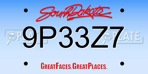 9P33Z7 South Dakota License Plate