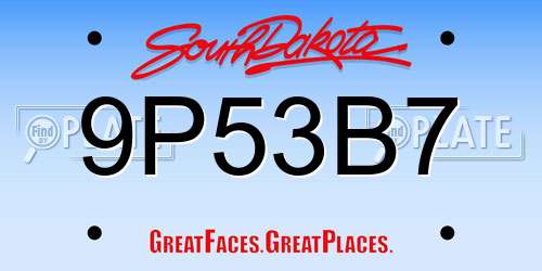 9P53B7 South Dakota License Plate