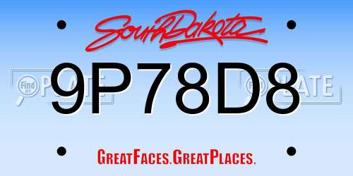 9P78D8 South Dakota License Plate