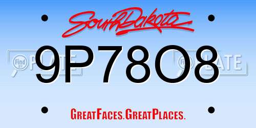 9P78O8 South Dakota License Plate